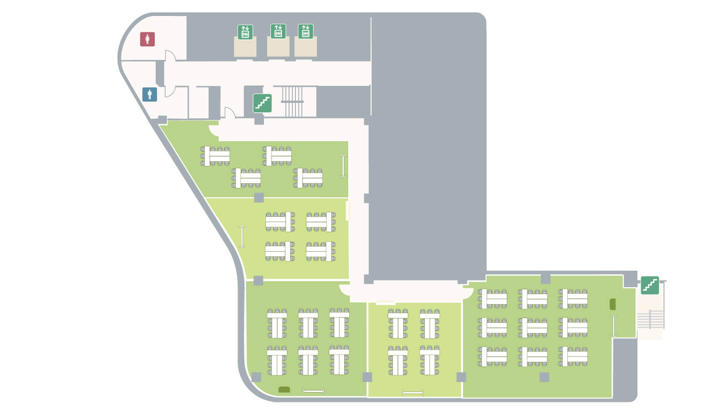 東京駅前の貸し会議室（T字島形式）